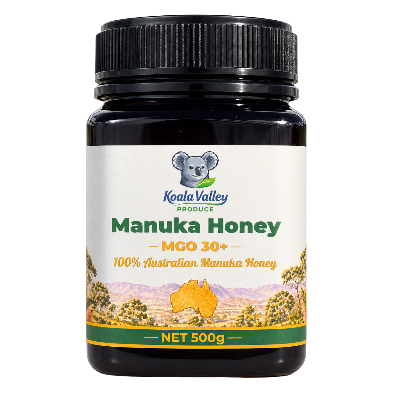 MGO 30+ Koala Valley Produce Manuka honey jar